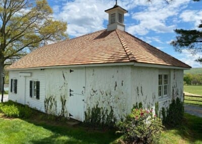 Cedar roof replacement on a historical late 1700’s ice house