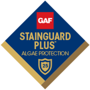 Logo for GAF’s Time-Release Algae-Fighting Technology and Stainguard Plus™